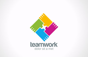 Team holding hands vector logo. Corporate social icon