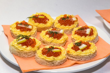 Red caviar on bread