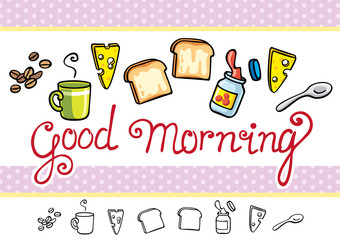 good morning cartoon items set