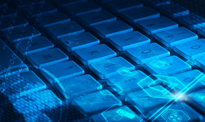 Keyboard with glowing multimedia icons