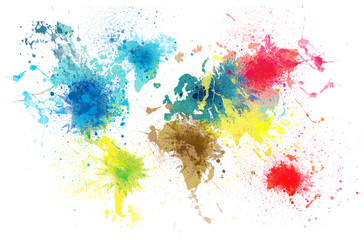 world map with paint splashes