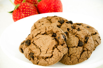 Chocolate cookie with strawberries