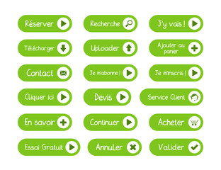 POSTER DE 18 BOUTONS VECTEURS VERTS (site internet web commerce)