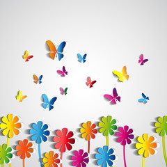 Fototapeta na wymiar Abstract paper Flowers background - paper butterflies - spring t