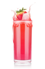 Smoothies of strawberry in glass with splash