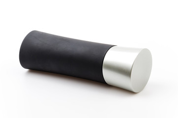 Black bottle perfume isolated white background