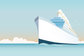 Fototapeta premium Retro style white cruise ship on the ocean