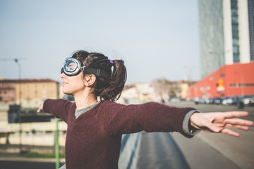 young beautiful hipster woman success aviator glasses