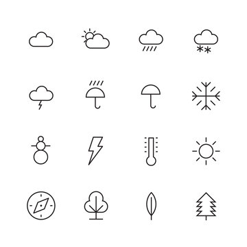 Thin Line Icons For Weather and Nature