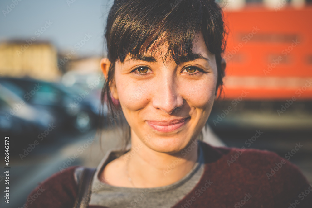 Wall mural young beautiful hipster woman