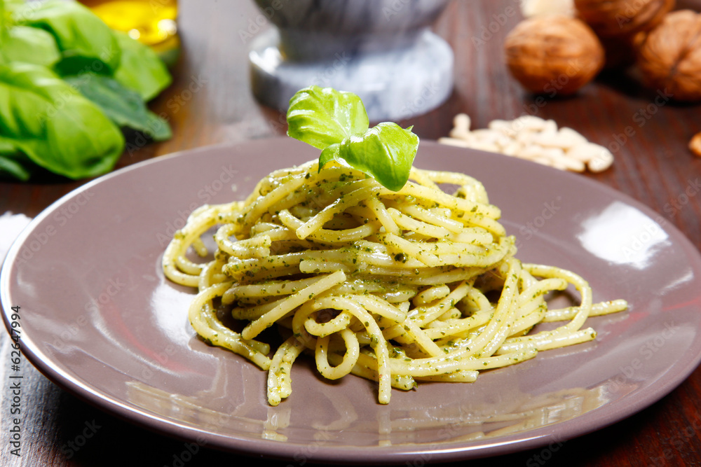 Wall mural spaghetti with pesto sauce