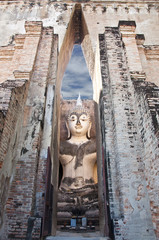 Buddha in temple of Sukhothai ancient city, The world heritage i