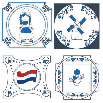 dutch tiles vector hand drawn