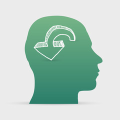 Human head with hand drawn arrow icon