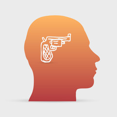 Human head with hand drawn gun icon