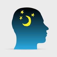 Human head with hand drawn night sky