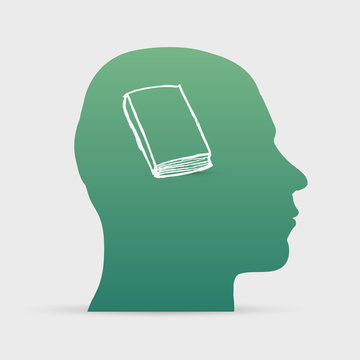 Human head with hand drawn book icon