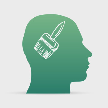 Human head with hand drawn brush icon