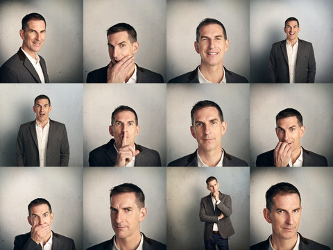 Set Of Adult Man's Portraits With Different Emotions
