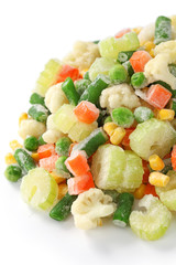 homemade frozen vegetables on white background