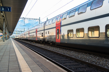 Fototapeta na wymiar Red train from Tirano to the Switzerland