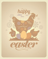 Easter vintage design with hens and eggs.