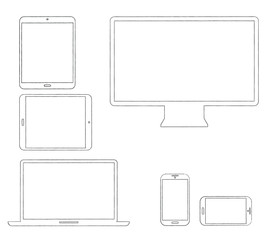 Hand-drawn outlined modern electronic devices vector