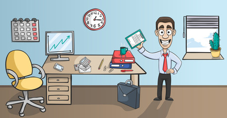 Business man character in office interior