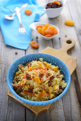 Oriental cuisine: sweet pilaf with dried fruits