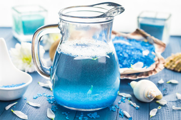 Relaxing spa bath aromatic salt shells flowers