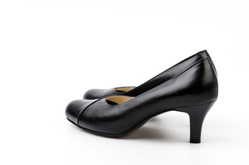 leather black shoes women isolated white background