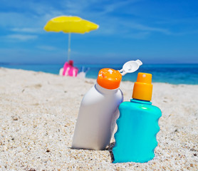 suntan lotion bottles