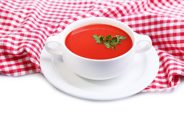 Tasty tomato soup, isolated on white