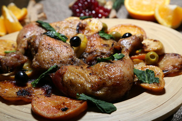 Homemade fried chicken drumsticks with vegetables