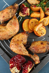 Homemade fried chicken drumsticks with vegetables