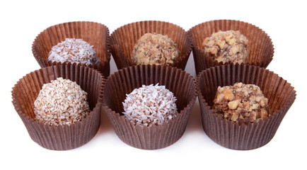 Set of chocolate candies isolated on white