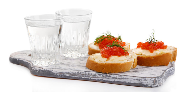 Sandwiches with caviar and vodka