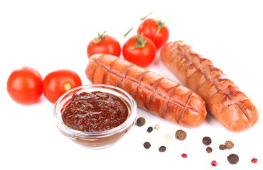 Grilled sausages isolated on white