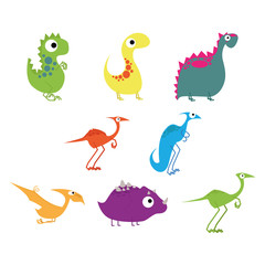 Fototapeta na wymiar Vector Set Of Different Cute Cartoon Dinosaurs Isolated