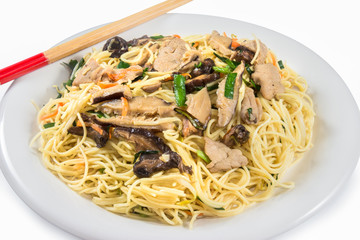 Stir fried noodles isolated on white background ,Chinese food