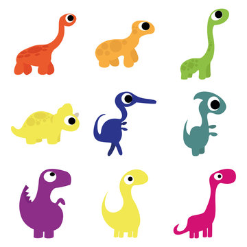 Vector Set Of Different Cute Cartoon Dinosaurs Isolated