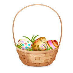 Basket with Easter eggs isolated on a white background