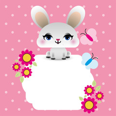 Easter bunny with floral frame for text