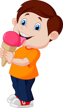 Cute boy licking ice cream