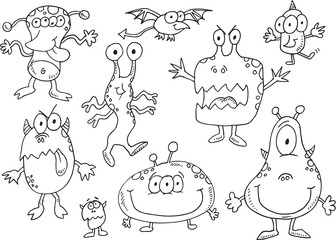 Halloween Monsters Vector Doodle Illustration Art Set