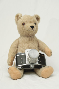 Vintage Teddy Bear and Camera