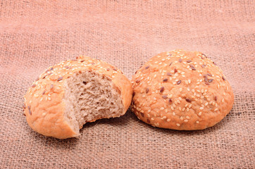Bakery products on sackcloth background