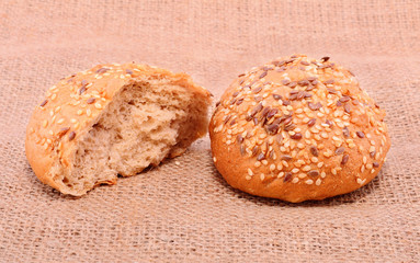 Bakery products on sackcloth background