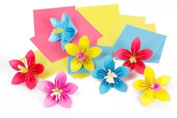 Paper colored flowers on the paper