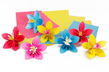 Paper colored flowers on the paper